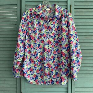 MAYCENE Button Up Shirt Blouse ~ Sz M ~ Pink & Green ~ Long Sleeve